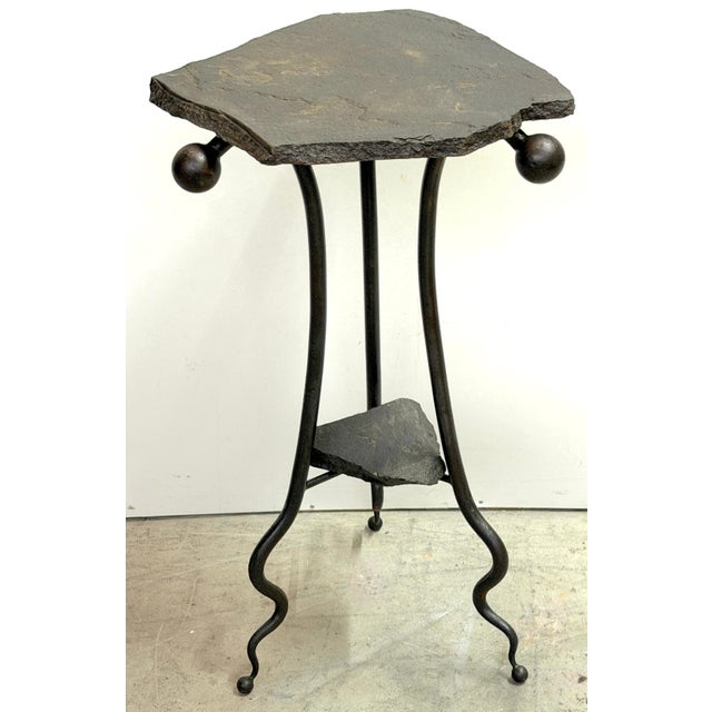 Metal Modern Wrought Iron & Slate Two-Tier Side Table, in the Style of Albert Paley For Sale - Image 7 of 14