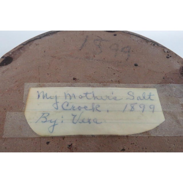 Traditional 1899 Handmade Pottery Dish Dark Brown Glaze Salt Crock Bowl With Lip For Sale - Image 3 of 12