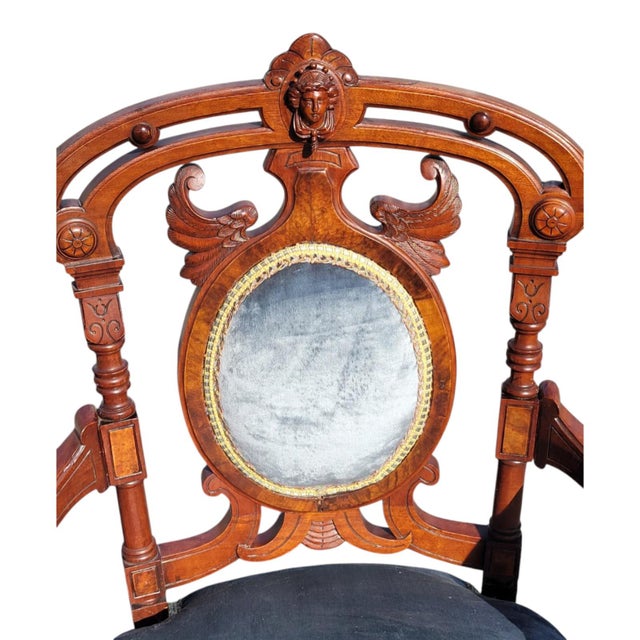 19th Century American Walnut John Jellif Chair Caryatid Figural Arms For Sale - Image 11 of 17
