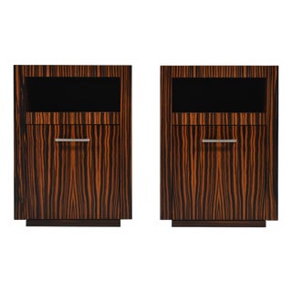 Bespoke Nightstands in Zebra Wood (Pair) For Sale