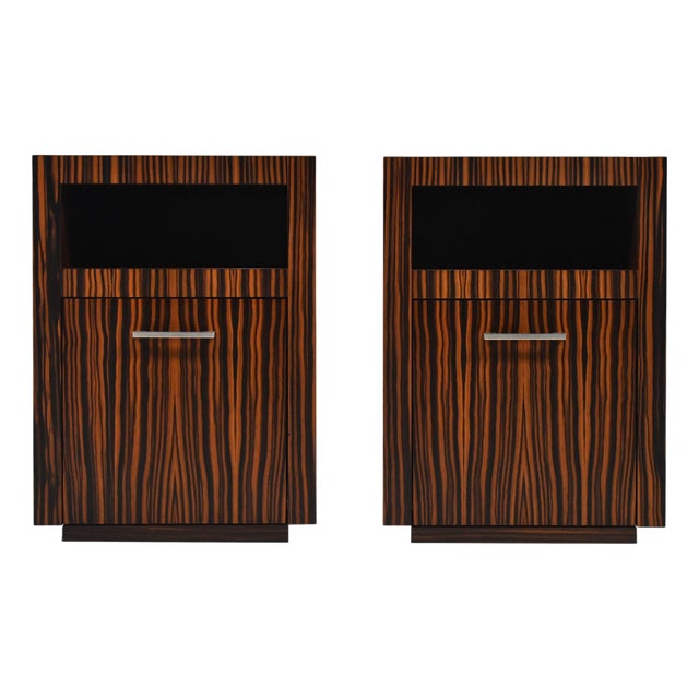Bespoke Nightstands in Zebra Wood (Pair) For Sale