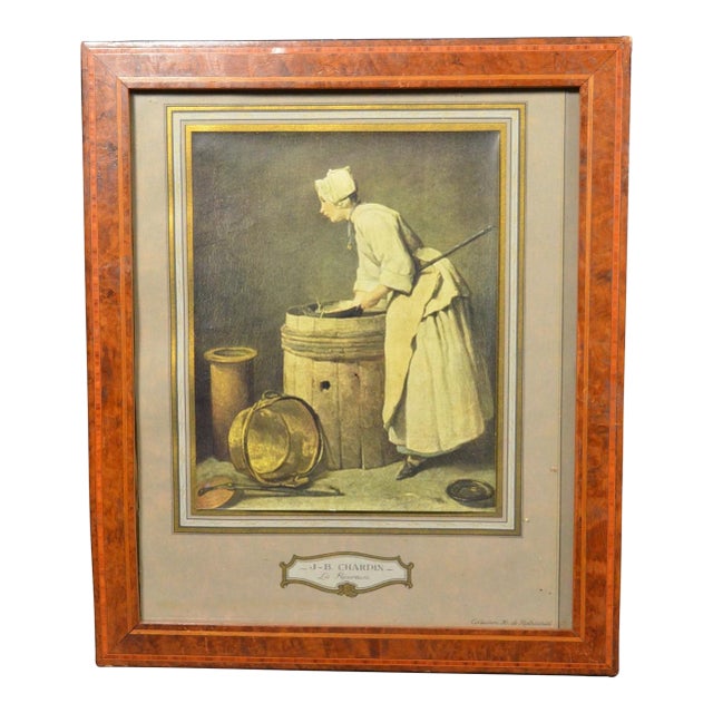 1931 After Chardin “La Récureuse” French l'Illustration Color Print, Framed For Sale
