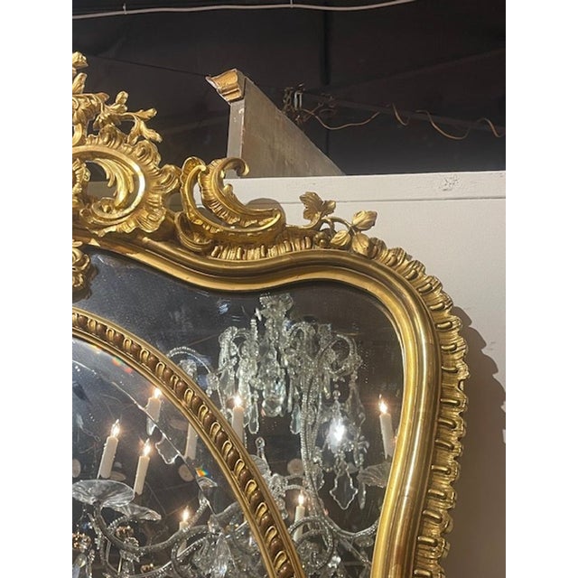 Antique French Louis XV Shaped Giltwood Mirror For Sale - Image 4 of 9
