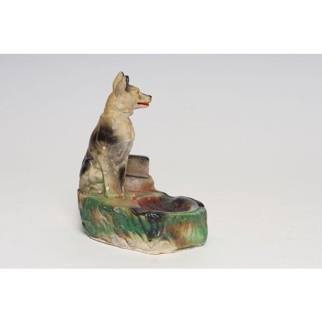 Mid-Century Modern Mid 20th Century Carved and Painted Chalkware German Shepherd Ashtray For Sale - Image 3 of 13