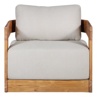 Paradiso Outdoor Solid Teak Swivel Chair - Gray Fabric For Sale