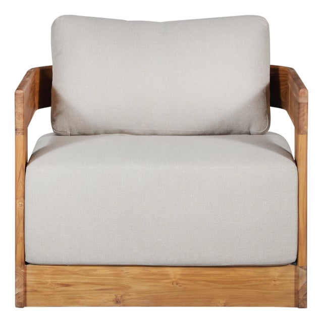 Paradiso Outdoor Solid Teak Swivel Chair - Gray Fabric For Sale