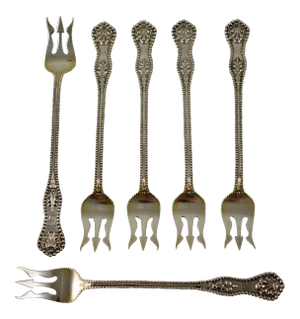 Dominick & Haff Charles II Pattern Sterling Silver Cocktail Forks, S/6