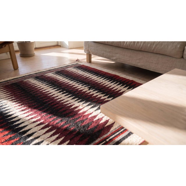 Red 1930s Multicolor Geometric Antique American Navajo Rug 1'3" X 1'4" Flatweave Wool Carpet For Sale - Image 8 of 9
