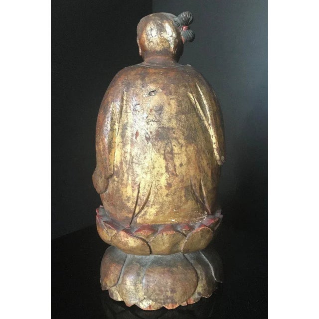 Wood Mid 19th Century Antique Chinese Wood Carved Daoist Figurine For Sale - Image 7 of 13