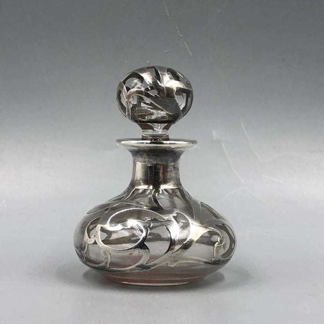 Antique Art Nouveau Glass Bottle with Sterling Silver Overlay, USA, 1900s For Sale - Image 11 of 11
