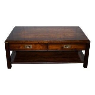 Vintage Military Campaign Hardwood and Brass Coffee Table with Drawers For Sale