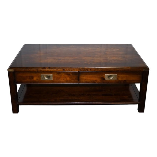 Vintage Military Campaign Hardwood and Brass Coffee Table with Drawers For Sale