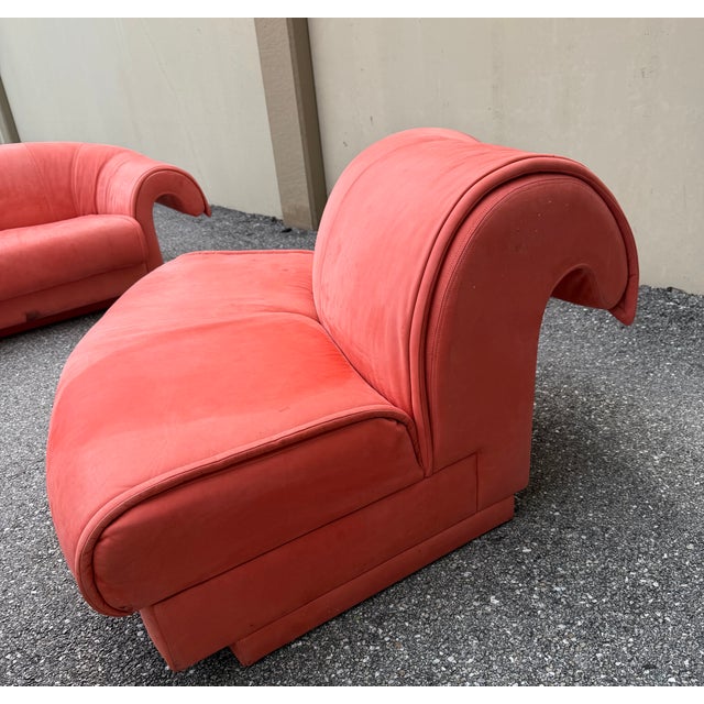 Stunning four piece sculptural sectional that is is upholstered in the original pink leather upholstery. Very comfy, This...