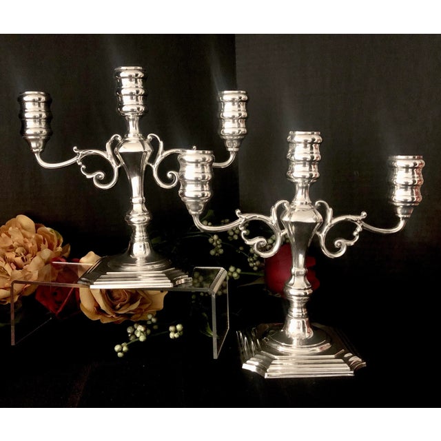 Metal Vintage Sterling Silver Pilgrim Candelabras Monogramed "B" - a Pair For Sale - Image 7 of 10
