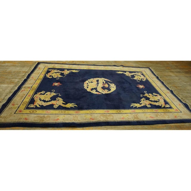 Blue 1930s Chinese Room Size Antique - Peking Rectangle Wool Knotted Rug, Circa Date: 1930s. This exceptional example of...