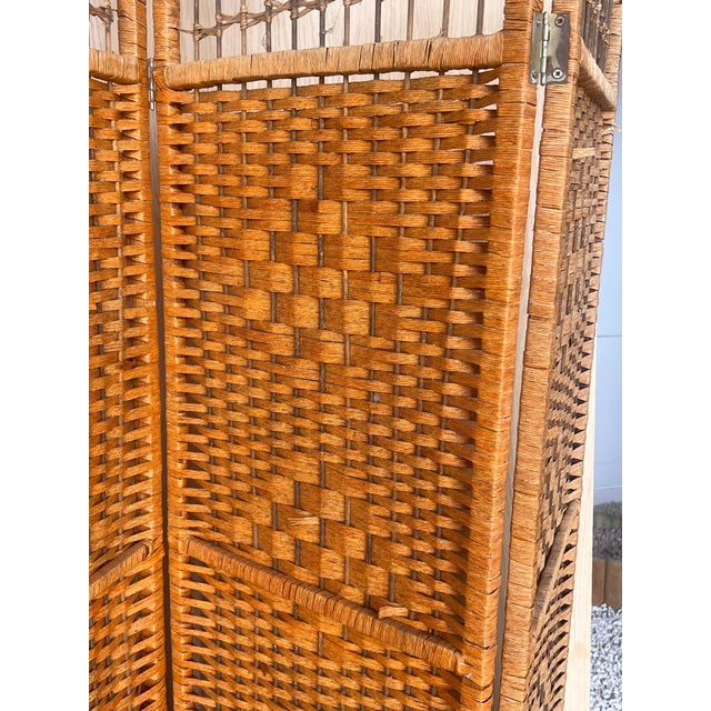 Four-Panel Bamboo Wicker Rattan Folding Screen Room Divider, France 1960s For Sale - Image 18 of 18