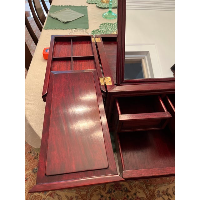 Late 20th Century Vintage Chinese Travel Tabletop Dressing Box, Shaving Table With Folding Mirror For Sale - Image 5 of 12