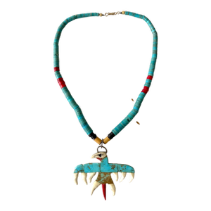 Mid-Century Native American Turquoise Necklace With Eagle Design