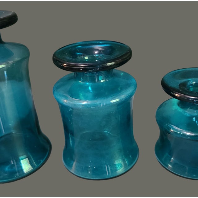 Dansk Designs Vintage Dansk Designs France Graduated Height Blue Candle Holders Vases Marked - Set of Three For Sale - Image 4 of 10