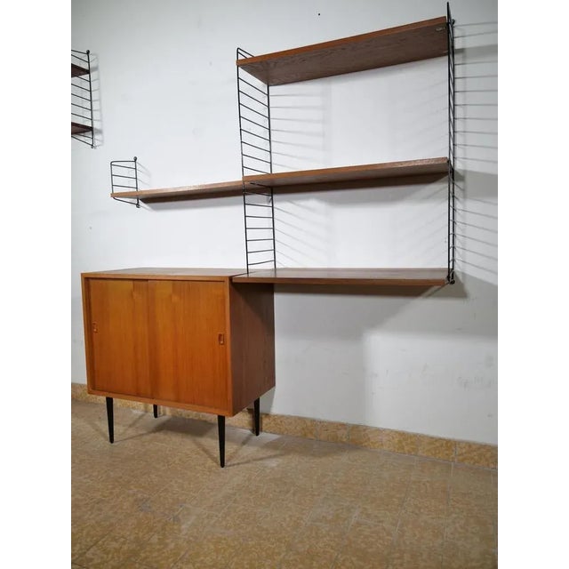 Black Nisse String Wall Shelf with Sideboard Made of Nut Wood by Kajsa & Nils Strinning, 1960 from String, Set of 8 For Sale - Image 8 of 13