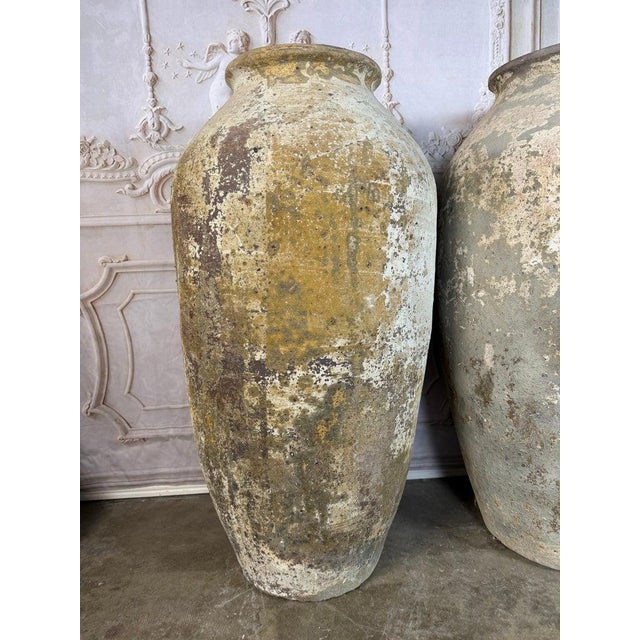 Mid 20th Century Pair of Monumental Terracotta Olive Jars With Weathered Patina For Sale - Image 5 of 17