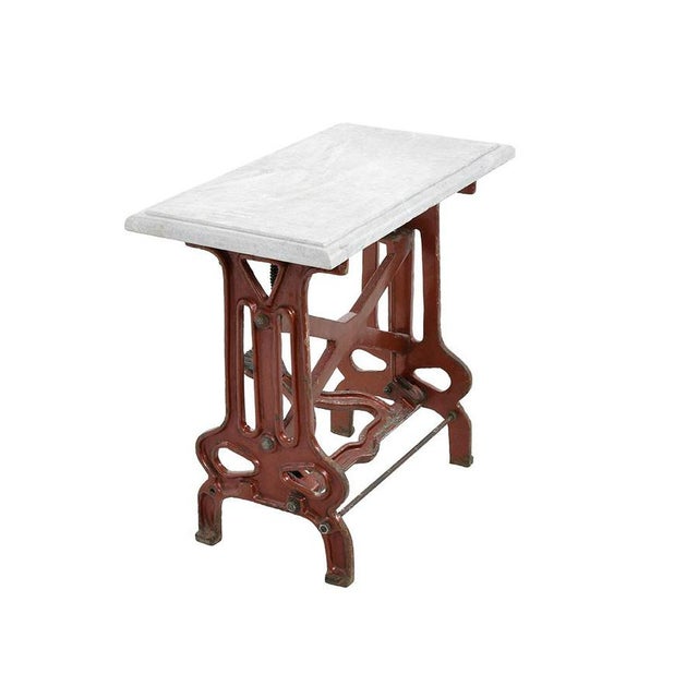 Brown Red Industrial Table with Marble Top For Sale - Image 8 of 8