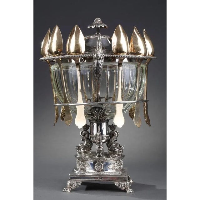 Silver Silver and Cut-Crystal Confiturier with Spoons, Set of 13 For Sale - Image 8 of 18