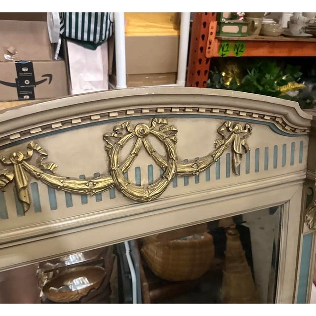 1970s Large Vintage Table Mirror With Blue and Gold Accents For Sale - Image 5 of 9