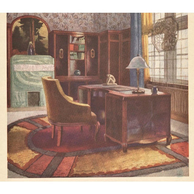 Art Deco Interior Design Lithograph-Home Office For Sale - Image 4 of 5