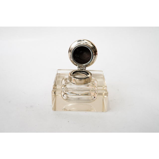 Art Deco Nickel-Plated Inkwell with Cut Glass and Brass, 1920s For Sale - Image 3 of 7