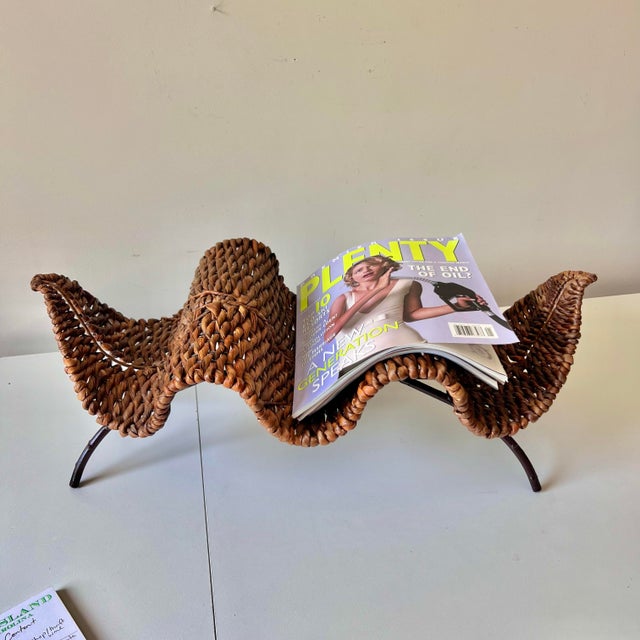 Gabriella Crespi Vintage Organic Modern Rattan and Iron Leaf Shaped Wine Bottle Rack For Sale - Image 4 of 12