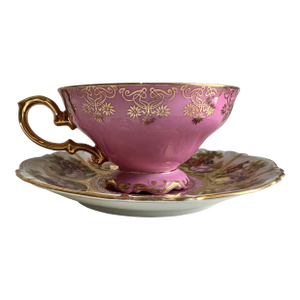 Vintage Pink Love Story Tea Cup and Saucer by JKW Decor Carlsbad of Germany