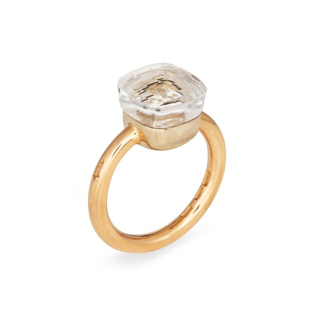 Contemporary Pomellato Nudo White Topaz Ring Classic 18k Yellow Gold Fine Estate Jewelry, Size 6 For Sale - Image 3 of 7
