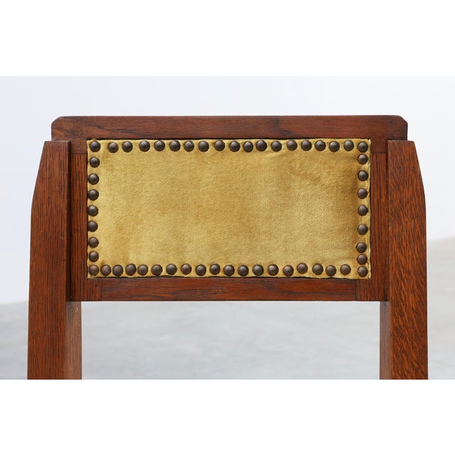 Vintage Art Deco Belgian Oak Side Chair with Yellow Upholstery, 1920s For Sale - Image 9 of 15