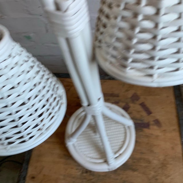Wood Mid-20th Century White French Boho Double Rattan Table Lamp Manner of Louis Sognot For Sale - Image 7 of 12