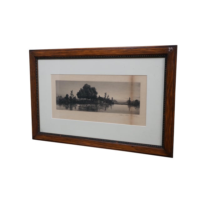 Antique late 19th century etching by Charles Frederick Wilhelm Mielatz. A panoramic seascape / landscape scene with a...