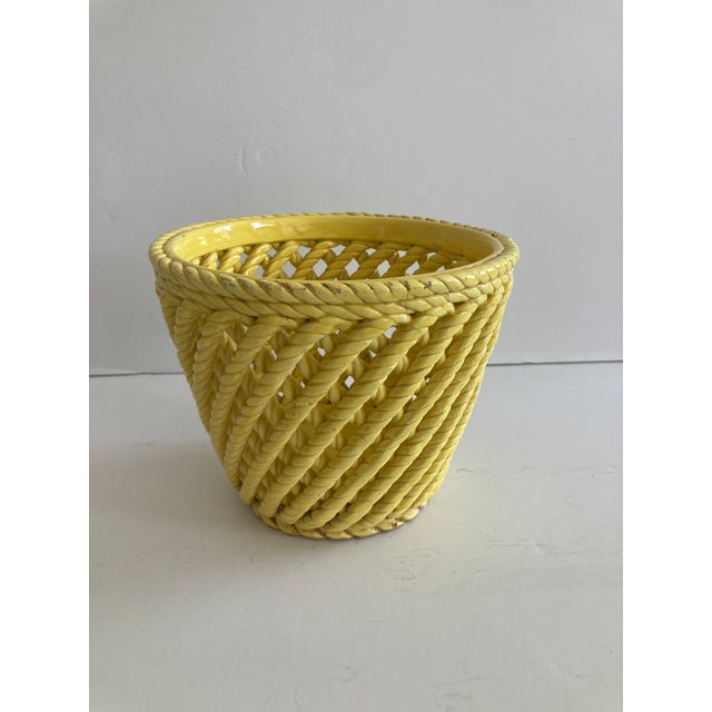 Old School Palm Beach Yellow Glazed Ceramic Cache Pot For Sale - Image 10 of 10