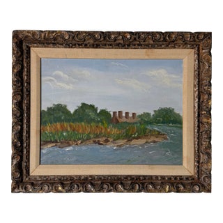 Vintage Impressionist River Landscape Oil Painting on Canvas - Framed For Sale
