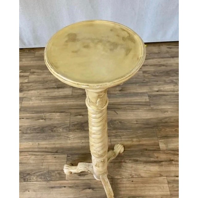 1980s Vintage Blond Painted Spiral Carved Wood Tall Plant Stand For Sale - Image 4 of 7