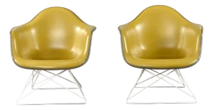 LAR Shell Chairs with Yellow Naugahyde Pads by Eames for Herman Miller, Set of 2