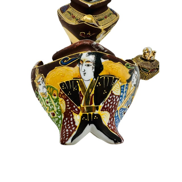 Ceramic Vintage Satsuma Incense Burners With Foo Dog Lids Signed Made in Japan a Pair For Sale - Image 7 of 12