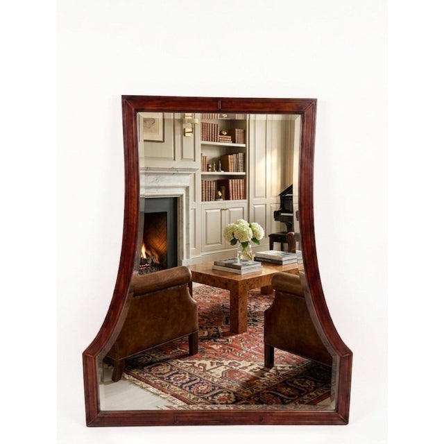 Wood Vintage Large Pagoda Wood Framed Wall Mirror in the Manner of Barbara Barry For Sale - Image 7 of 8