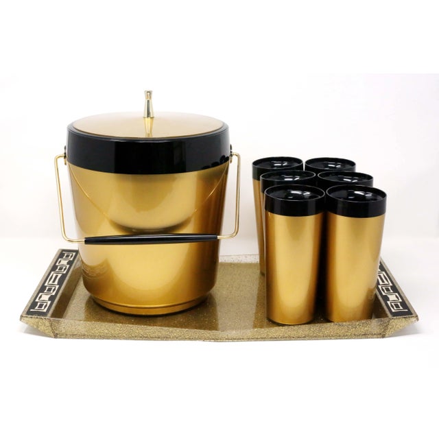 Metal Vintage Gold and Black Insulated Ice Bucket and Beverage Cups - Set of 7 For Sale - Image 7 of 9