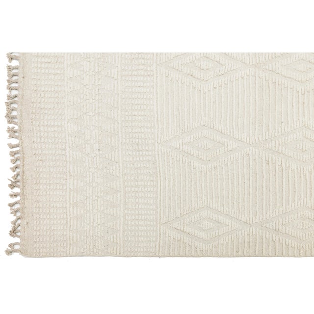 Ivory Geometric Handmade Modern Moroccan Wool Area Rug For Sale - Image 4 of 10