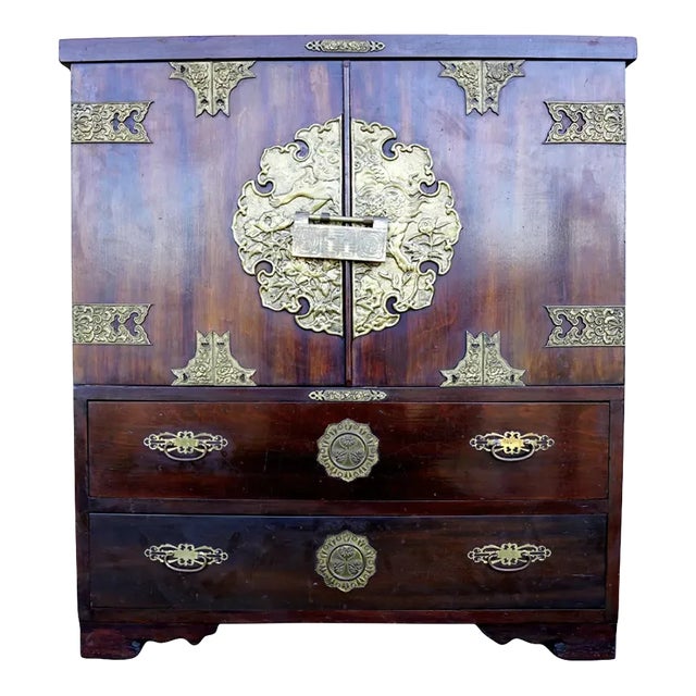 20th Century Mahogany Tansu Chest With Brass Fittings For Sale