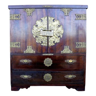 20th Century Mahogany Tansu Jewelry Chest With Brass Fittings For Sale
