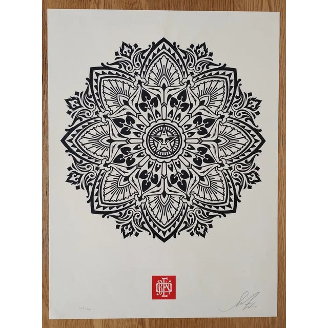 Shepard Fairey (Obey) Mandala Ornament Black Screenprint on Speckletone cream paper. Signed by Shepard Fairey. Numbered...