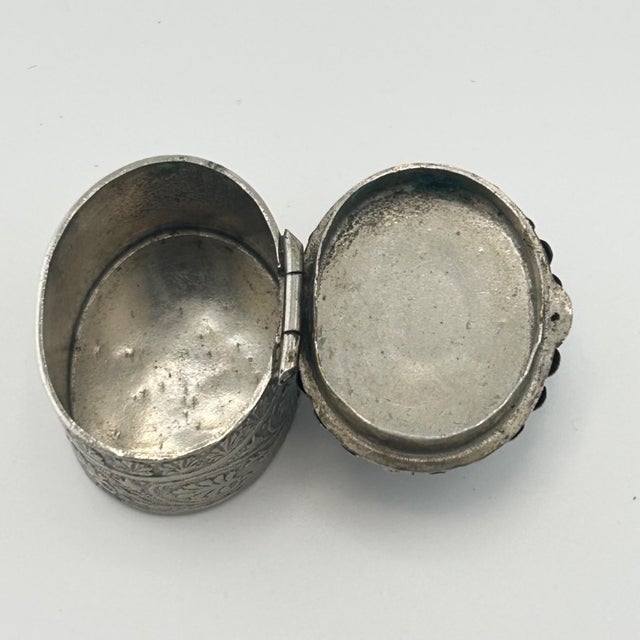 Italian Silverplate Trinket Box With Turquoise Stone For Sale - Image 6 of 10