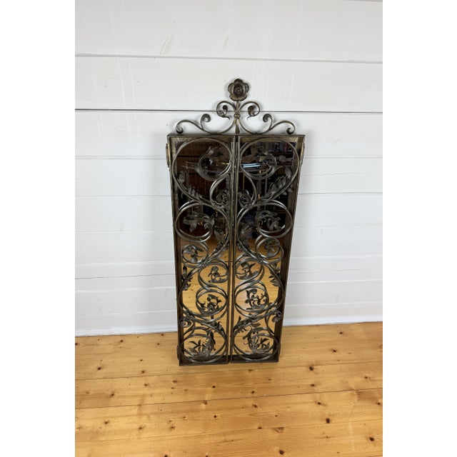 1950s Antique Brass Wall Mirror with Ornate Hinged Doors, 1950s For Sale - Image 5 of 11