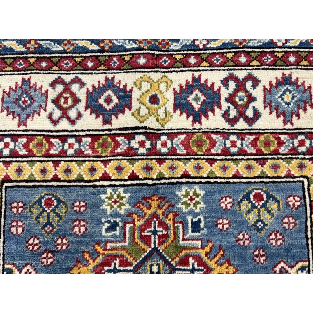 Ivory Blue Kazak Wool Rug With Three Medallions and Ivory Border, 3'4" X 4'10" For Sale - Image 8 of 14